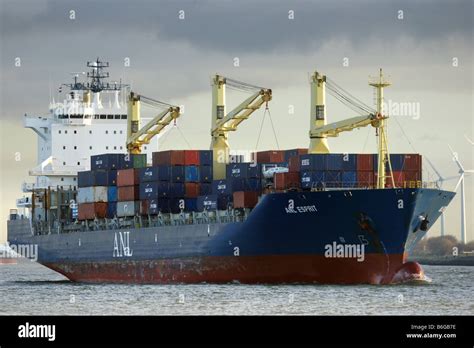 Huge Whole Hull Big Ship Cargo Container Vessel Departing Europoort