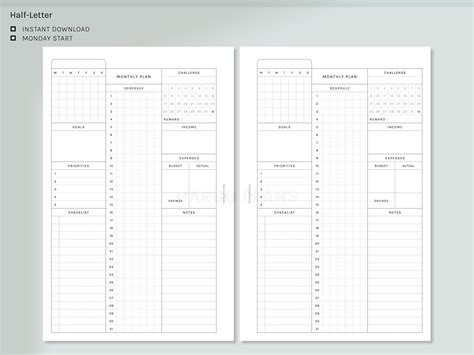 Monthly Planner Half-letter Size Printable Inserts Monthly - Etsy