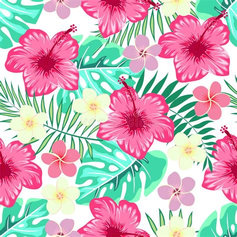 Pattern Of Hibiscus And Tropical Leaves Stock Vector Illustration Of