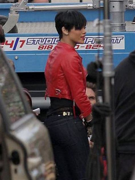 Rihanna Cropped Red Leather Jacket