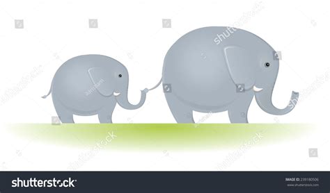 Mom And Baby Elephant Holding Tail Drawing