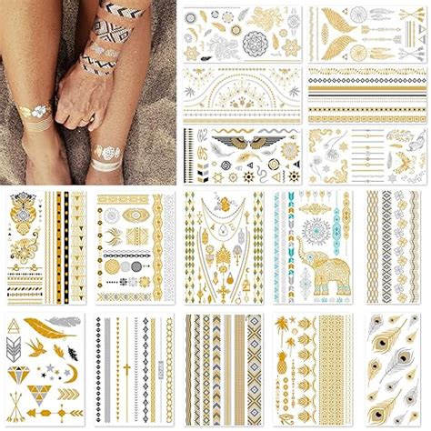 Flash Tattoos 16 Blätter Wasserdicht Metallic Temporäre Tattoo