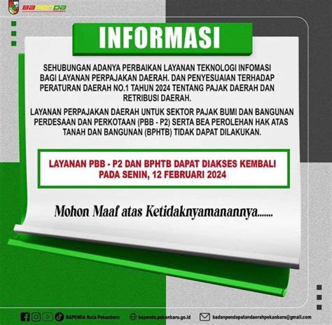 GoRiau Bapenda Pekanbaru Hentikan Layanan Pembayaran PBB P2 Dan BPHTB