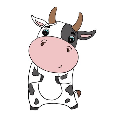 Smart Doodle Cartoon Cow Character Black And White Spot Color Is In A