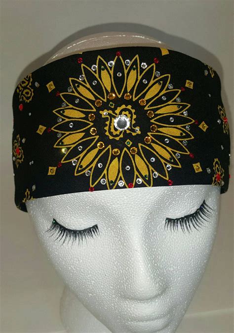 Black With Yellowgold Western Paisley Print Bandana Rhinestonebandana