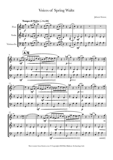 Strauss Ii Voices Of Spring Waltz Sheet Music For Flute Violin Cello