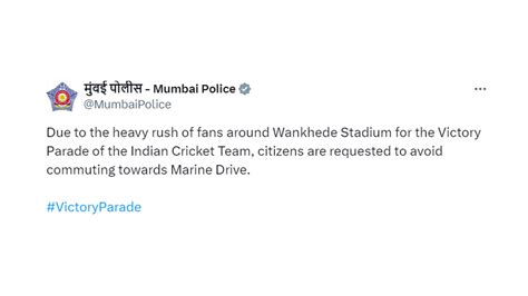 Team India Victory Parade Mumbai Police Request Citizens To Avoid