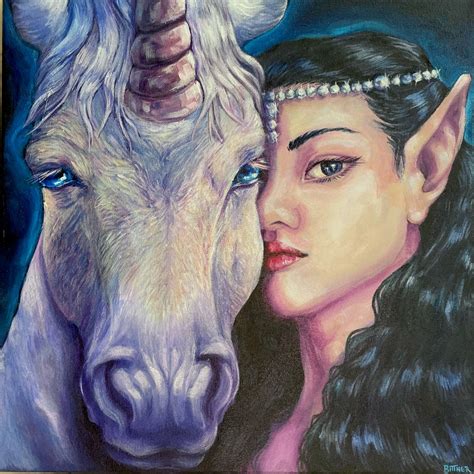 Elf Princess With Unicorn Original Painting Etsy