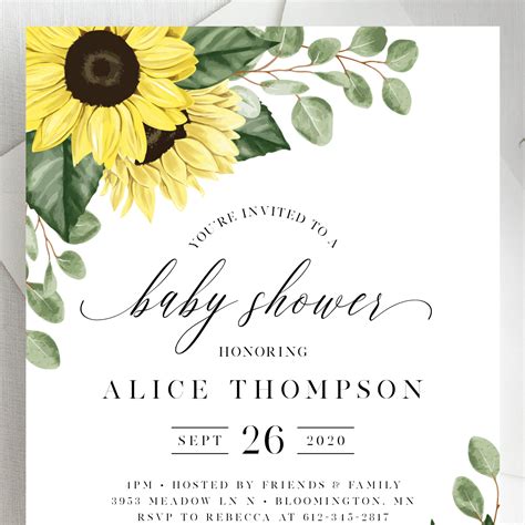 Sunflower Baby Shower Invitation Template Instant Download | Etsy