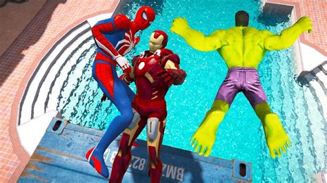 Gta Spider Man Vs Hulk Vs Iron Man Water Ragdolls Jumps Fails