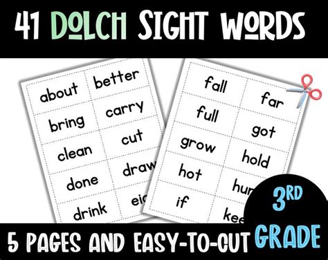 Third Grade Dolch Sight Words Downloadable Third Grade Flash Cards