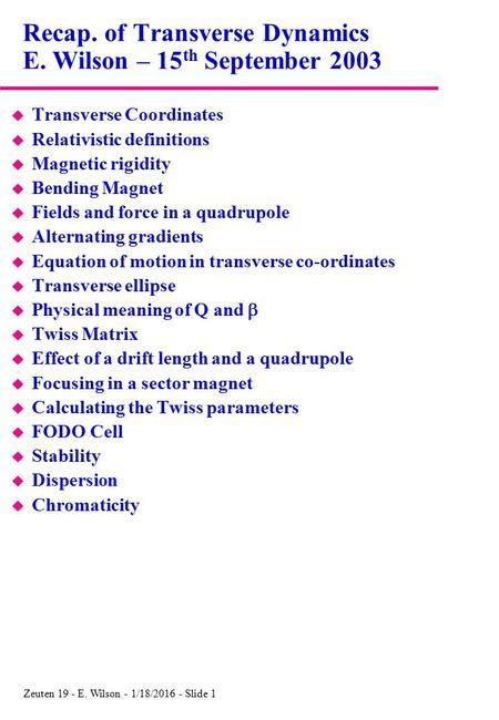 Lecture 32 Accelerator Physics Ht E J N Wilson Ppt Download