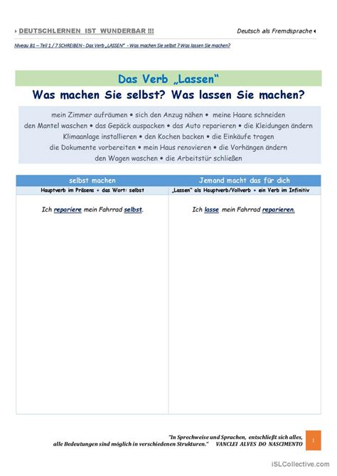 B Das Verb Lassen Teil S English Esl Worksheets Pdf Doc