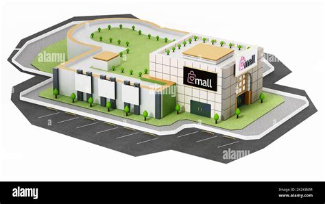 Generic Shopping Mall Building Isolated On White Background 3D