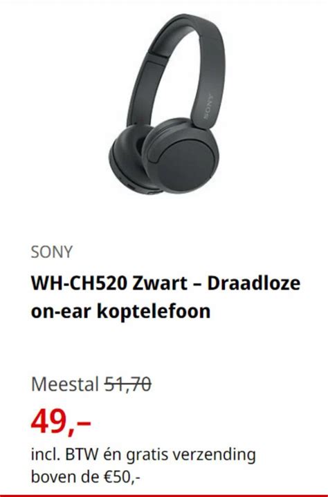 Sony Wh Ch Zwart Draadloze On Ear Koptelefoon Aanbieding Bij