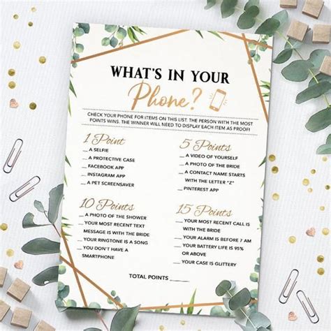 What S In Your Phone Bridal Shower Games Printable Bridal Shower Game