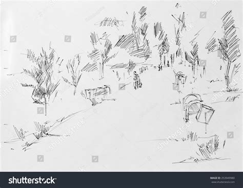 Alley In Park Sketch Pencil Stock Photo 253949980 Shutterstock