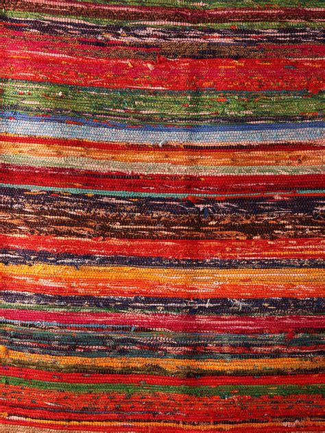 Cotton Multicolor Striped Pattern Recycled Chindi Dhurrie Exotic