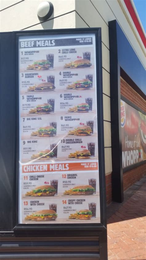 Menu At Burger King Turfhall Road Drive Thru Halaal Restaurant Cape