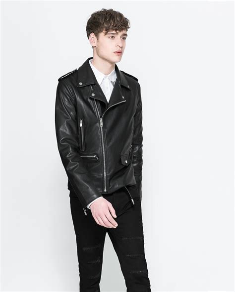 Zara Faux Leather Biker Jacket In Black For Men Lyst