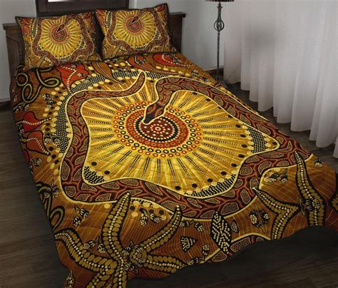 Aboriginal Quilt Bed Set Indigenous Snake Rainbow Serpent Fegrin