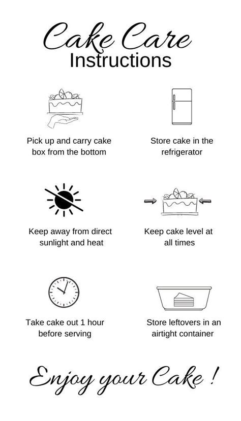 Cake Care Card For Homemade Bakingcake Businesses Baker Cake Company
