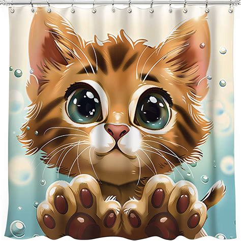 Adorable Cartoon Kitten Shower Curtain Playful Design For Bathroom