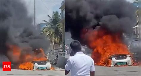 EV Fire Strikes Again Compact Electric Car Catches Fire In Bengaluru