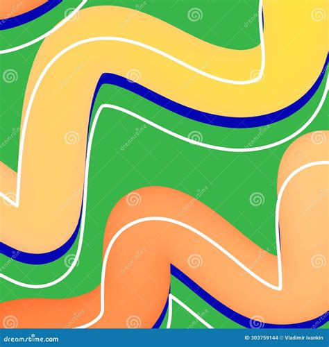 Abstract Colorful Wavy Lines On Green Background Stock Illustration