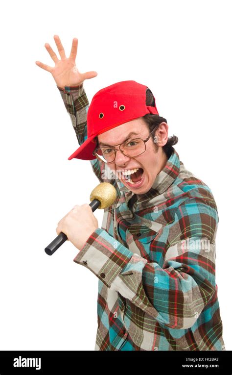 Funny Guy Singing Isolated On White Stock Photo Alamy