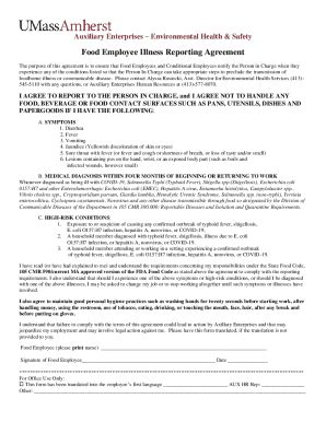 Fillable Online Food Employee Illness Reporting Agreement Fax Email