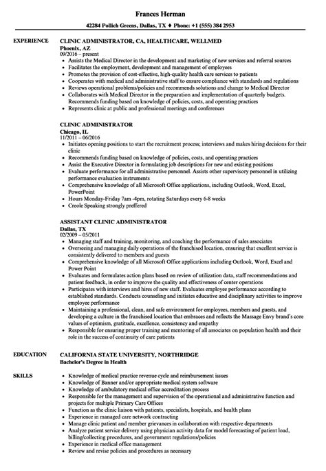 Clinic Administrator Resume Samples Velvet Jobs