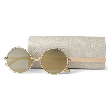 Jimmy Choo Goldy Gold Round Frame Sunglasses With Swarovski Crystal Embellishment Jimmy