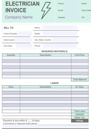 Free Electrical Invoice Samples Word Pdf