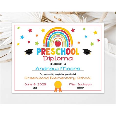 Editable Preschool Diploma Personalized Graduation Certifica Inspire