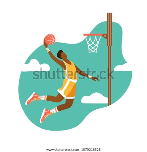 Basketball Player Throws Ball Ring Flat Stock Vector Royalty Free