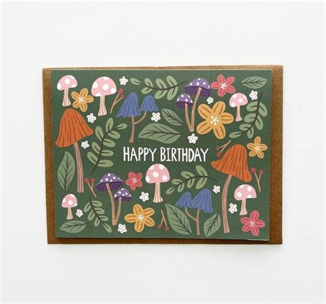 Mushroom Birthday Card Floral Birthday Card Botanical Birthday Card Mushroom Cards Friend