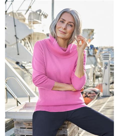 Carnation Pink Cashmere And Merino Long Sleeve Cowl Neck Jumper