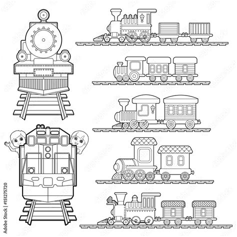 Grafika Wektorowa Stock Set Of Train Cartoon Train Travel With Kids