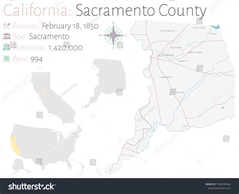 Vektor Stok Large Detailed Map Sacramento County California Tanpa