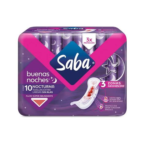 Toallas Femeninas Saba Buenas Noches Flujo S Per Abundante Sin Alas