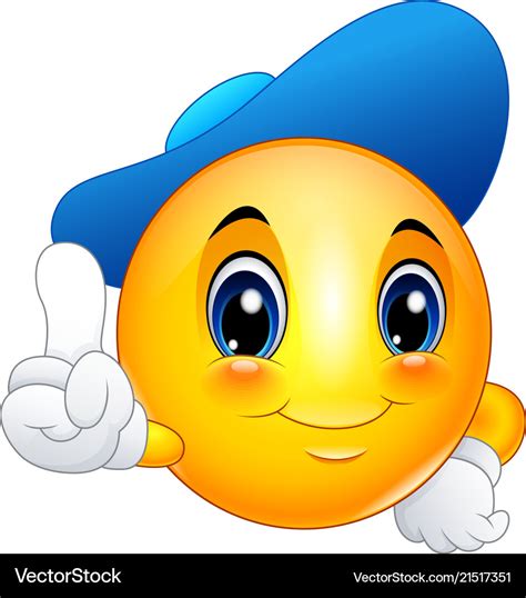 Cartoon Emoticon Smiley Wearing A Cap And Pointing