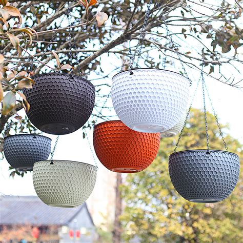 Bobasndm Round Resin Hanging Planters Self Watering Hanging Basket For