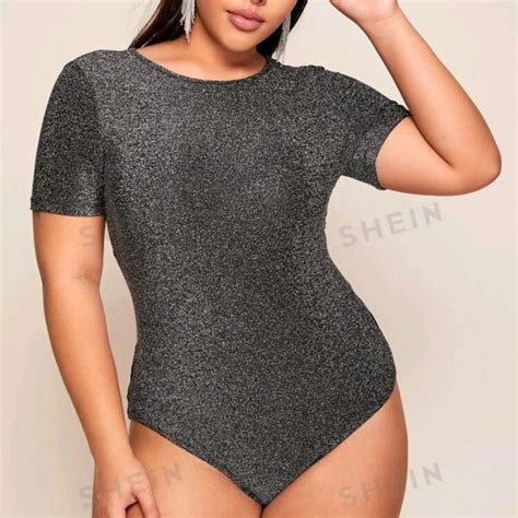 SHEIN Tops Priv Plus Twist Cutout Back Glitter Bodysuit Poshmark