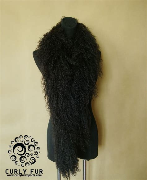 Classic Tibetan Mongolian Lamb Fur Boa Scarf Black Mongolian Lamb