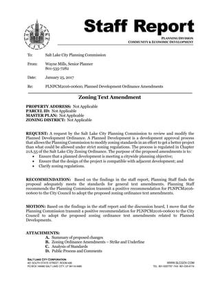 Staff Report On Modifications To Planned Development Ordinance Pdf