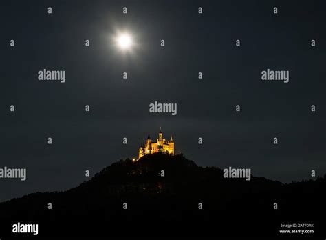 Full Moon Over Hohenzollern Castle In Bisingen Germany Stock Photo Alamy