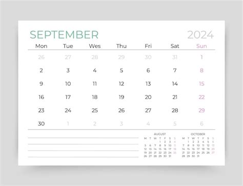 Calendario Para Septiembre De Plantilla De Calendario Del