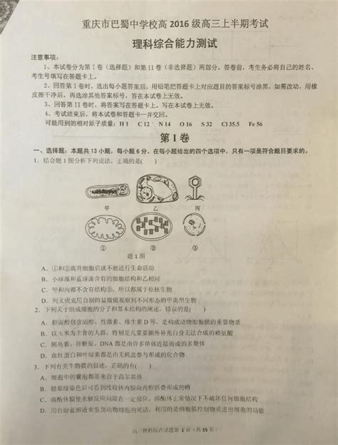 重庆市巴蜀中学2016届高三上学期期中考试理科综合试题word文档免费下载亿佰文档网