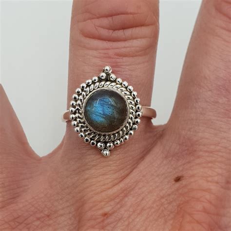 Zilveren Ring Met Ronde Cabochon Labradoriet Mm Verkocht